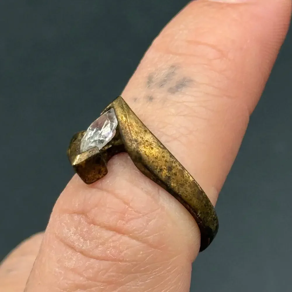 Vintage Marquise Bypass Ring Central Stone Gold Tone